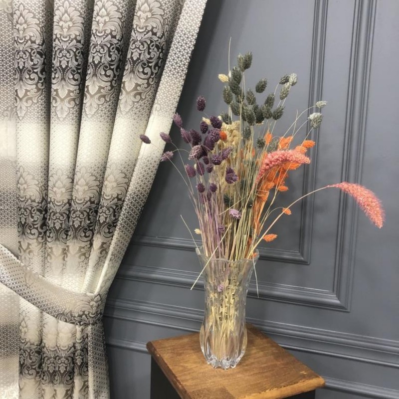 Damask Motifli Fon Pərdə – Rəng Keçişli Jakarlı – Krem / Qəhvə – 80x260 – 1-ci Keyfiyyət