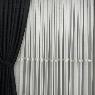 Duman Naxışlı Qara Jakarlı Fon Pərdə (Ekstraforlu, Düz Tikiş)