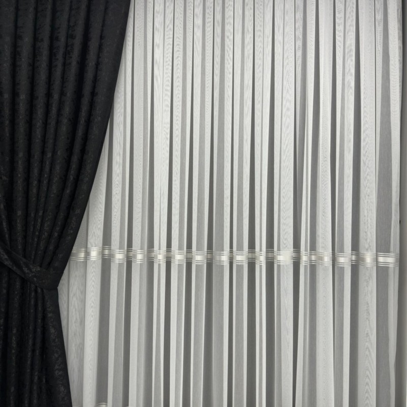 Duman Naxışlı Qara Jakarlı Fon Pərdə (Ekstraforlu, Düz Tikiş)