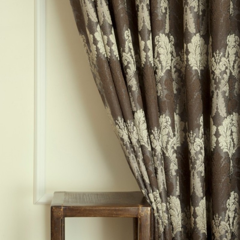 Massarelli Klasik Damask Naxışlı Antrasit‑Gold Pilesiz Fon Pərdə (60×260 cm)