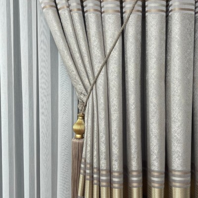 Pano Fon Pərdə – Vizon / Krem / Qızılı – Jakarlı Parlaq Desenli, Tək Kanat – 80x270