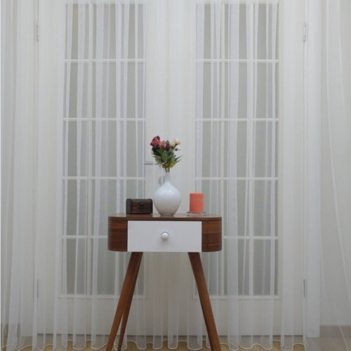 Kristal Pərdə – Yunan üslubunda petek zemində, ətək hissəsi ağırlıqlı, normal büzgülü (1 : 2,5) tül pərdə 100 × 200 sm