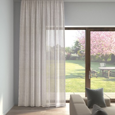 Kristal Pərdə – Bej Kətan Görünüşlü Düz Tül Pərdə, Ütü Tələb Etmir