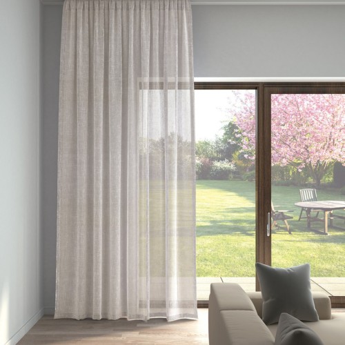 Kristal Pərdə – Bej Kətan Görünüşlü Düz Tül Pərdə, Ütü Tələb Etmir