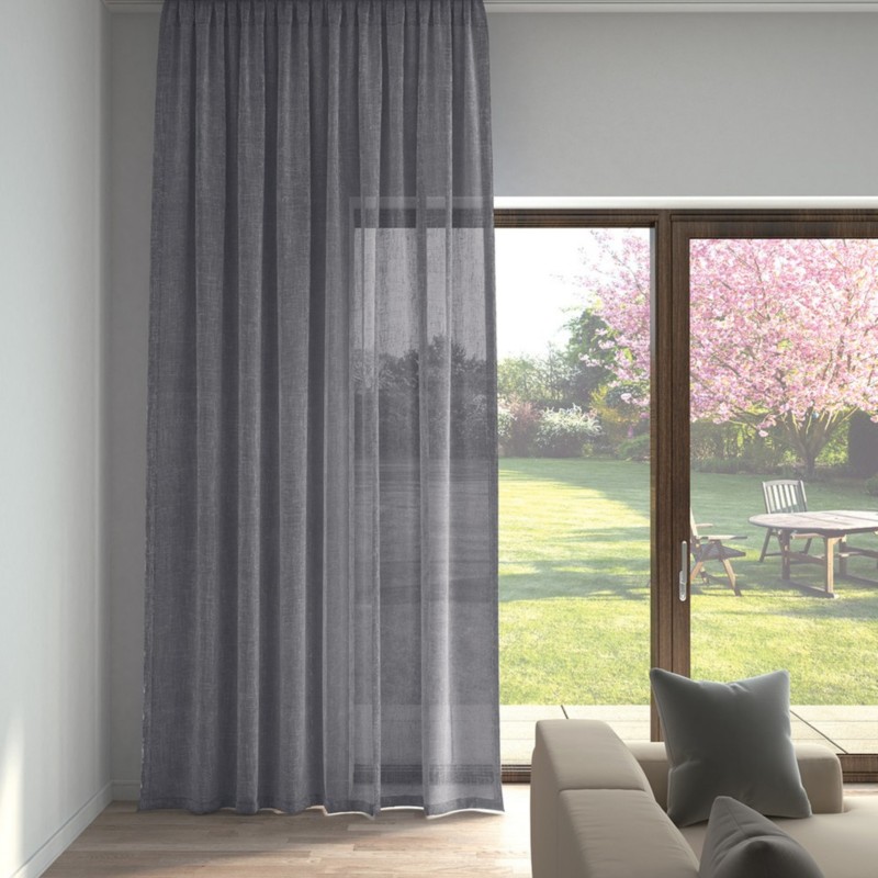 Kristal Pərdə – Tünd Boz Kətan Görünüşlü Düz Tül Pərdə, Ütü Tələb Etmir