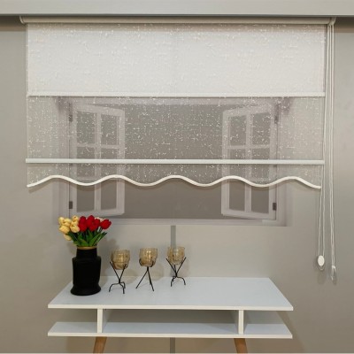 Kristal Pərdə – İkili Mexanizmalı Tül və Stor Pərdə Ekru Rəng (80×200 sm)