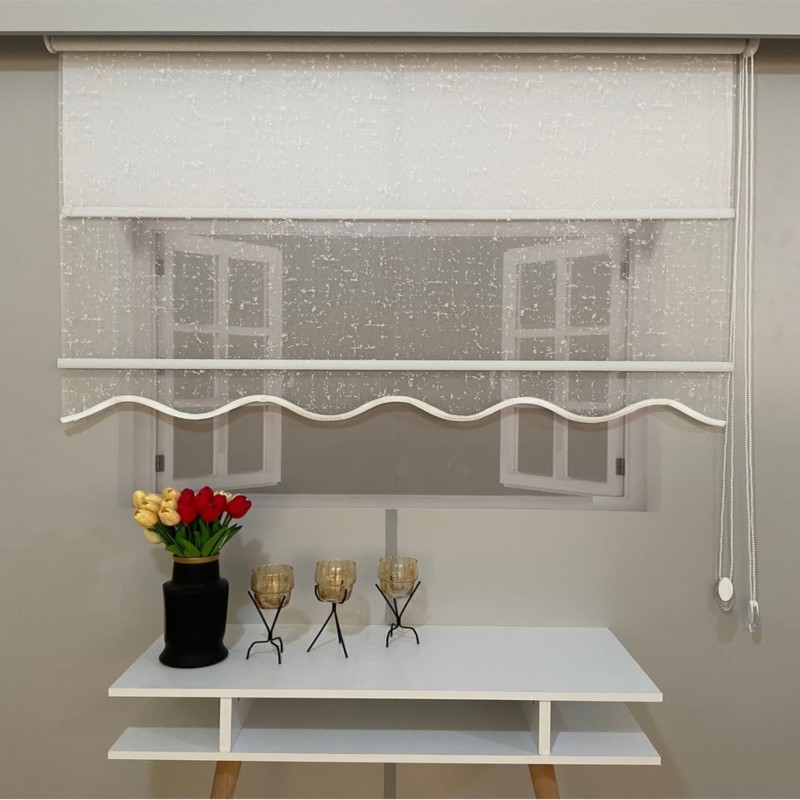 Kristal Pərdə – İkili Mexanizmalı Tül və Stor Pərdə Ekru Rəng (80×200 sm)