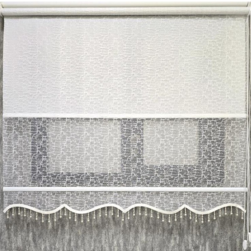 Kristal Pərdə – İkili Mexanizmalı Naxışlı və Boncuklu Tül və Stor Pərdə, Ekru Rəng (MT4004B)