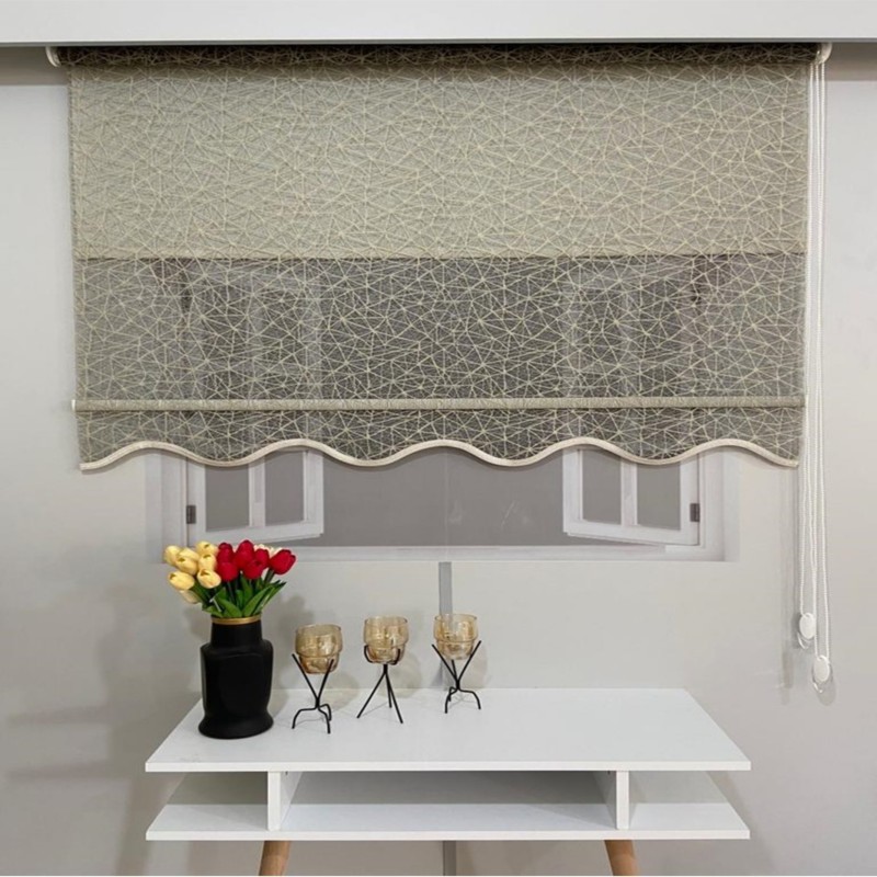 Kristal Pərdə – İkili Mexanizmli Tül və Stor Pərdə Krem Rəng (90×200 sm)